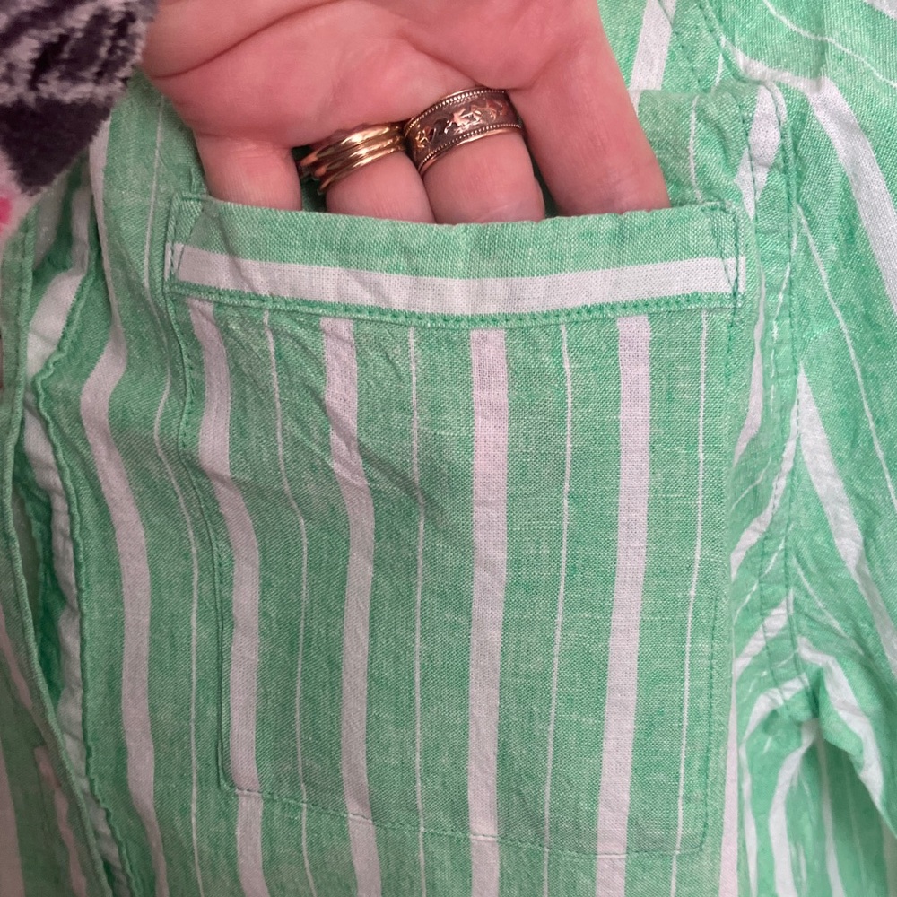 Aerie Mint Green Striped Linen Blend Shirt runs large - Picture 5 of 10